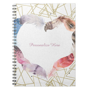 Carnet Moderne Bohème Chic Plume Coeur Glam