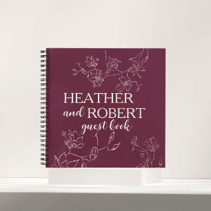 Carnet Moderne Bourgogne Personnalisé Floral Boho Mariage