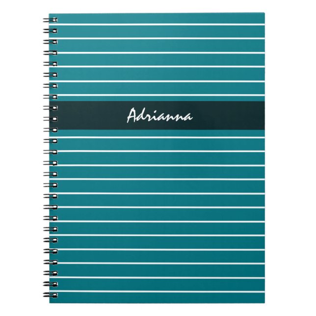 Carnet Moderne Chic Grandes Turquoises Minces Avec Nom (Devant)