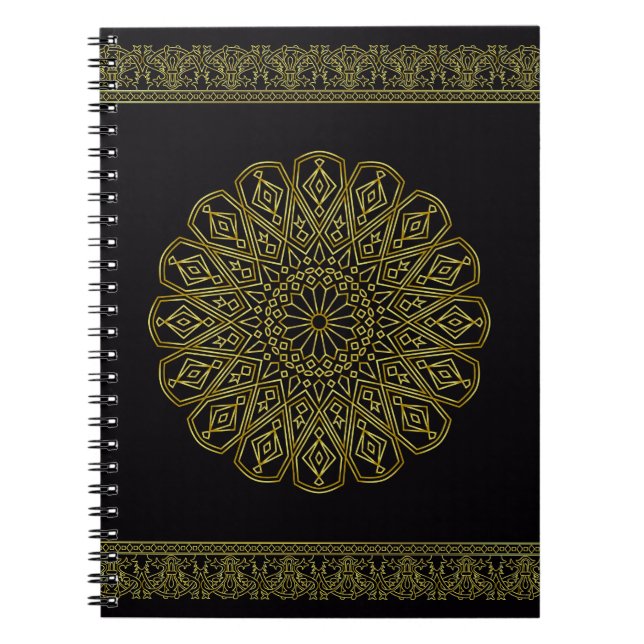 Carnet moderne de design noir et or arabesque (Devant)