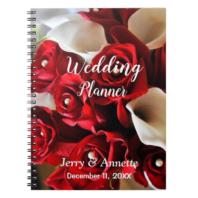 Carnet Moderne Elégant Floral Rouge Fleurs Wedding planne (Devant)