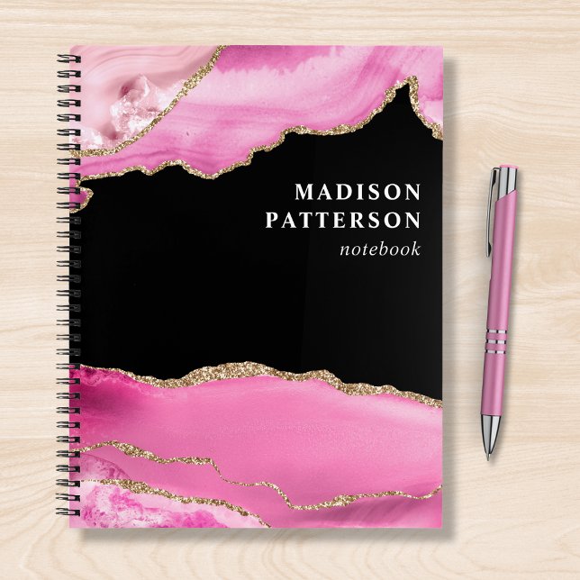 Carnet moderne en marbre rose or Girly Chic Nom (Créateur téléchargé)