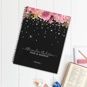 Carnet Moderne floral rose botanique diamants paillettes