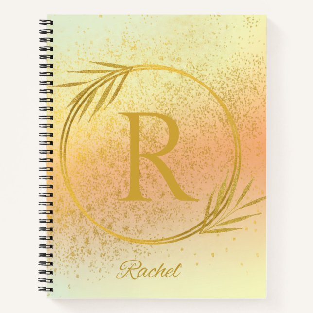 Carnet Moderne Luxe Soft Rose & Or Personnalisé Nom & Ini (Devant)