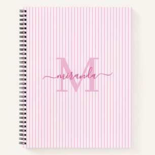 Carnet Moderne monogramme avec rayures roses et blanches