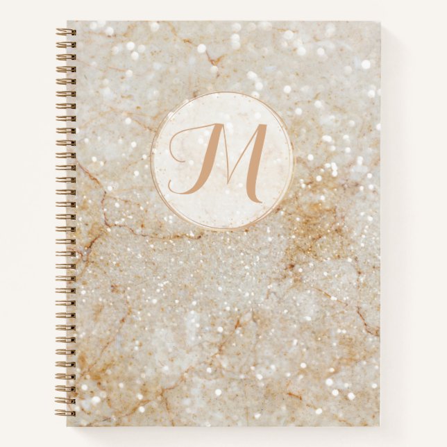 Carnet Moderne Monogramme blanc et or brillant (Devant)