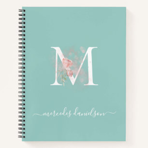 Carnet Moderne Monogramme Floral Vert Menthe Rose