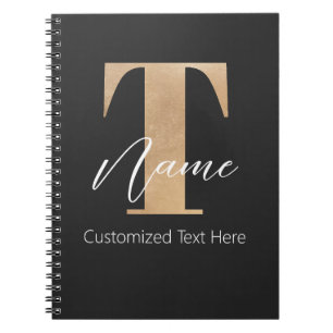 Carnet Moderne Monogramme Initiale T & Nom Personnalisé