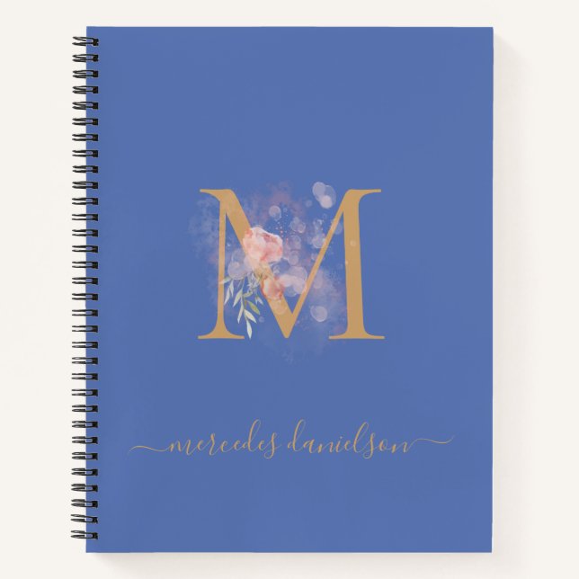 Carnet Moderne Périwinkle Blush Floral Or Monogramme (Devant)