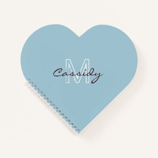 Carnet Moderne Poudre Bleu Monogramme Coeur en forme de c