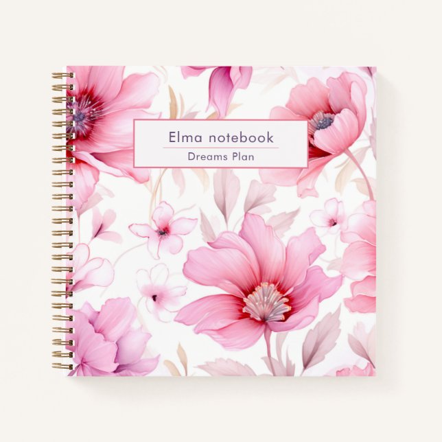 Carnet Moderne retour à l'école rose aquarelle floral (Devant)