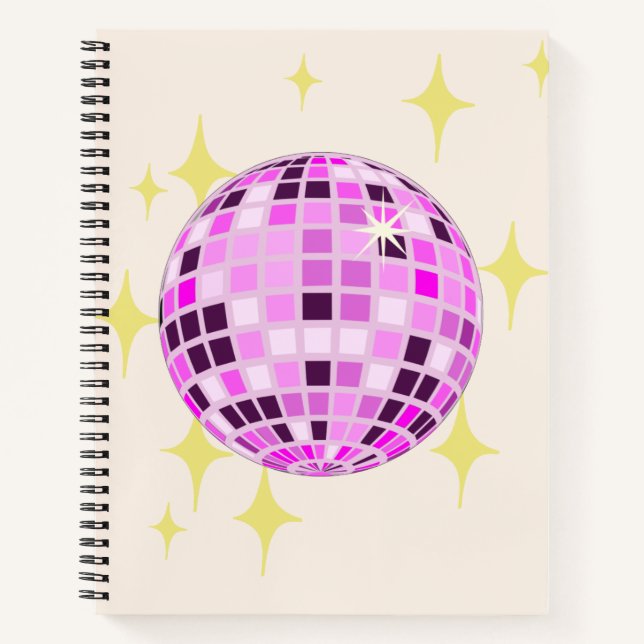 Carnet Moderne rose violet rétro Disco Ball Beige (Devant)