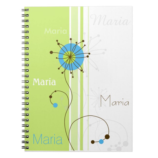 Carnet Moderne simple Fleur vert Votre nom (Devant)