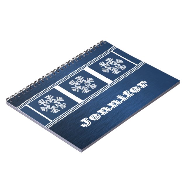 Carnet moderne Snowflakes, Bleu (Côté gauche)