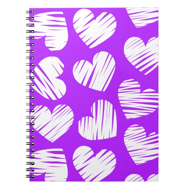 Carnet Moderne violet blanc Doodled Heart Valentine's Day (Devant)