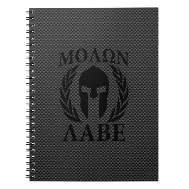 Carnet Molon Labe Warriors Laurels sur le carbone noir (Devant)
