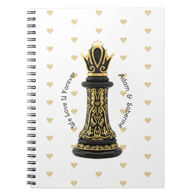 Carnet MOM Queen of my life, Golden Script Black Chess  (Devant)
