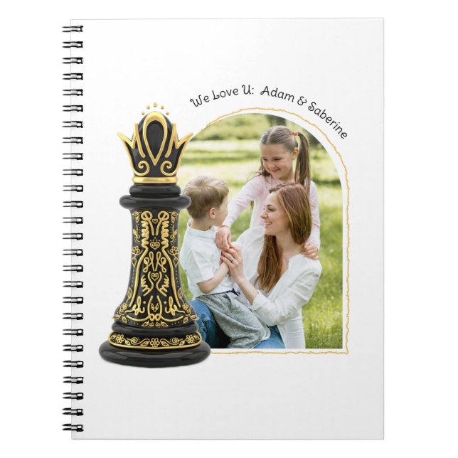 Carnet MOM Queen of my life, Golden Script Black Chess  (Devant)
