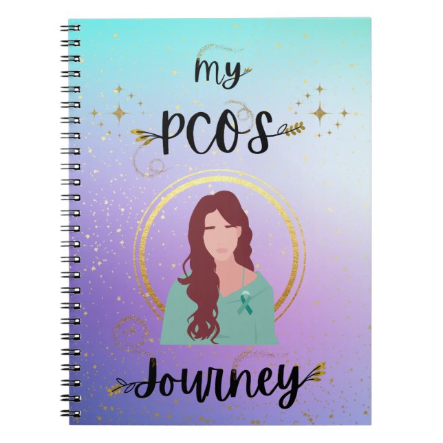 Carnet Mon Voyage PCOS - Femme Avec Turquoise Ribbon Gold (Devant)