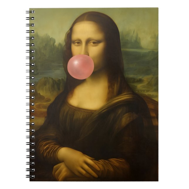 Carnet Mona Lisa soufflant de bulle rose (Devant)