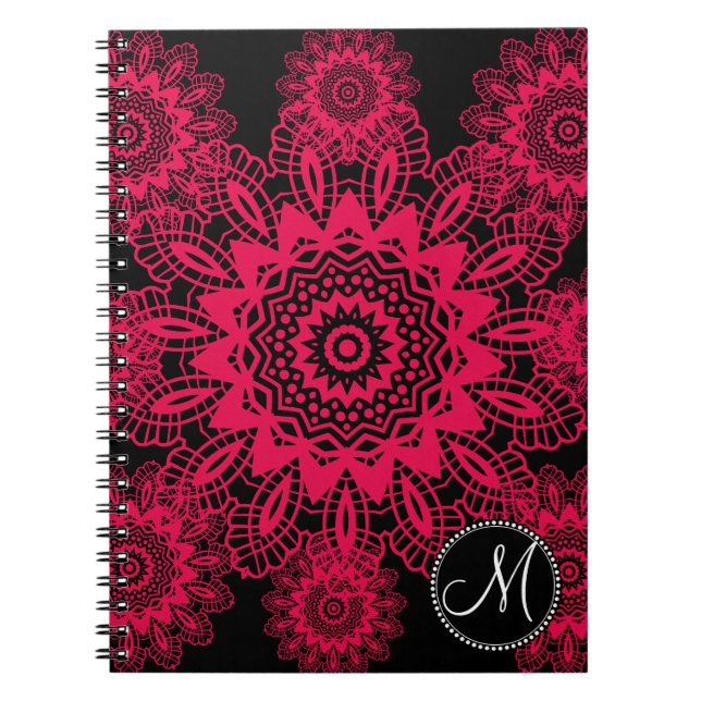 Carnet Mongram Black Hot rose Fuchsia Lace Flèche de neig (Devant)