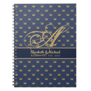 Carnet Mongram Navy Blue Gold Crown King Queen NEWLYWEDS