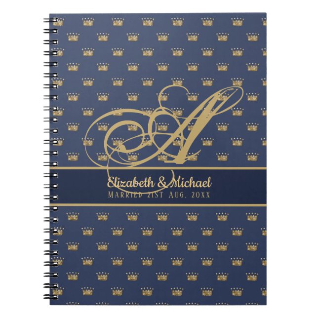 Carnet Mongram Navy Blue Gold Crown King Queen NEWLYWEDS (Devant)