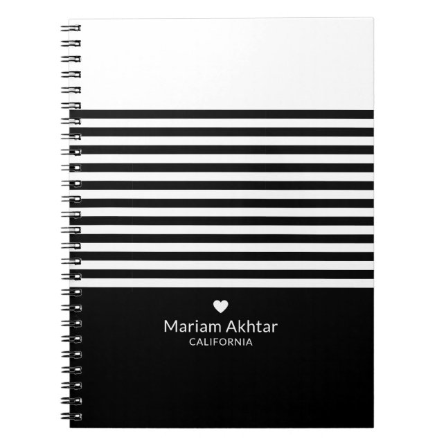 Carnet Monogram Black Stripes tendance chic Script modern (Devant)