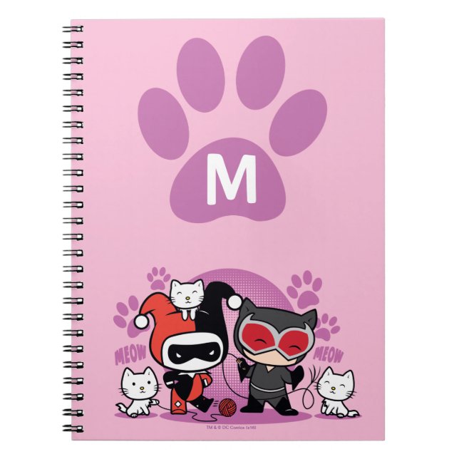 Carnet Monogram Chibi Harley Quinn & Catwoman Avec Chats (Devant)
