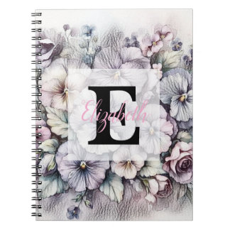 Carnet Monogram floral drawing pink pansies flowers 