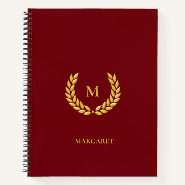 Carnet Monogram & Laurel sur Maroon (Devant)