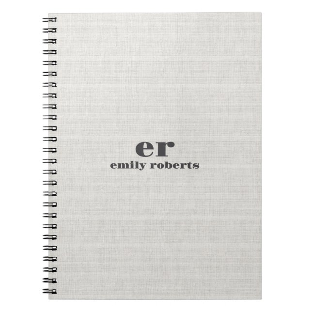 Carnet Monogram Minimalistic White Burlap Gray Typography (Devant)