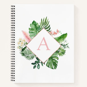Carnet Monogram Palmiers Tropicaux Vert Blanc Botanique