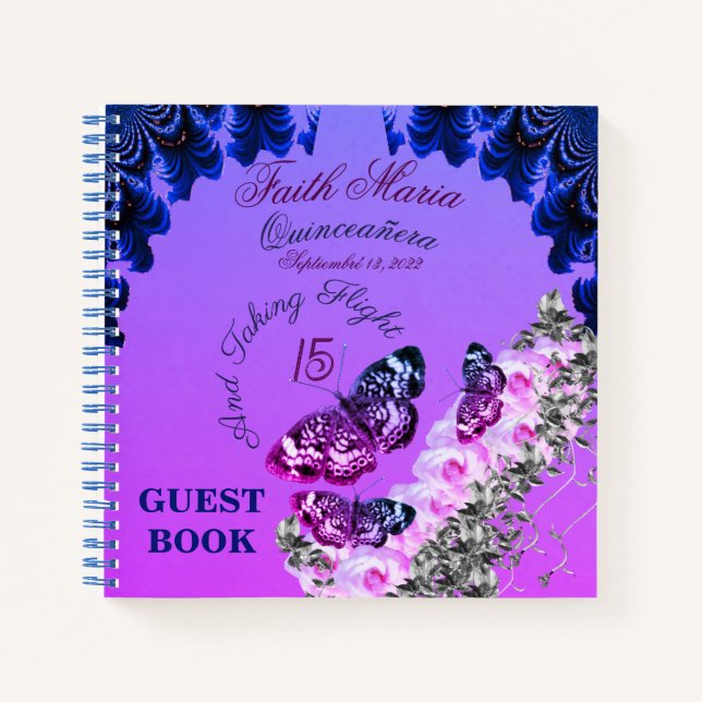 Carnet Monogram Quinceañera 15 Et Prenant L'Invité De Vol (Devant)