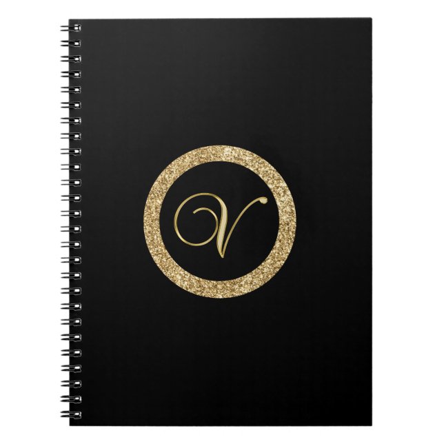 Carnet Monogram V, élégant script doré (Devant)