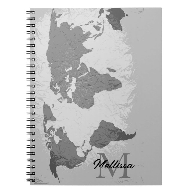 Carnet  Monogram World Map Traveler Name Gift Favor (Devant)
