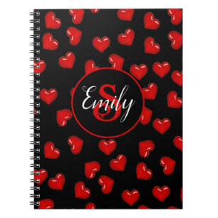 Carnet monogramlish motif de coeur rouge sur noir