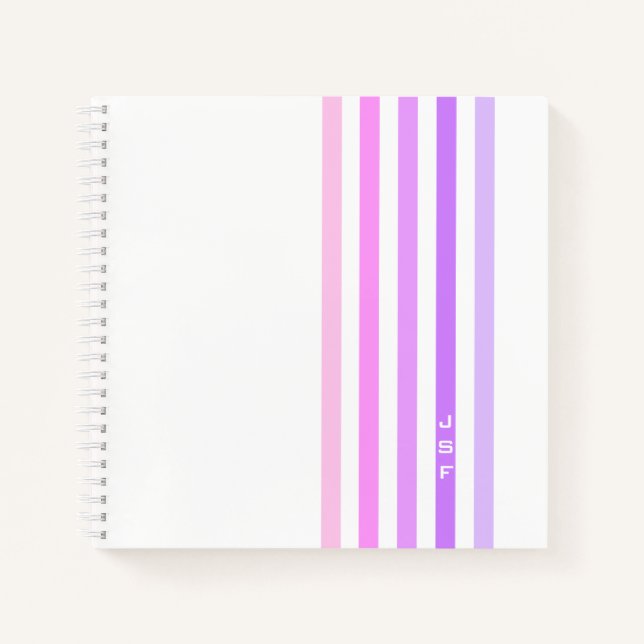 Carnet Monogramme à bandes verticales violettes et roses (Devant)