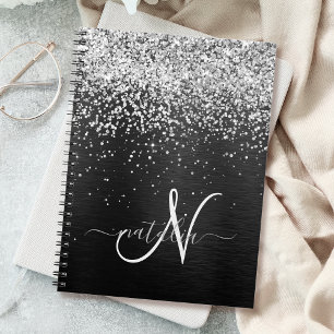 Carnet Monogramme à étincelle noire à Parties scintillant