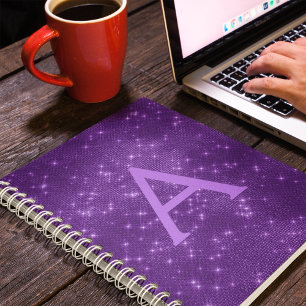 Carnet Monogramme à étincelle violette et initiale