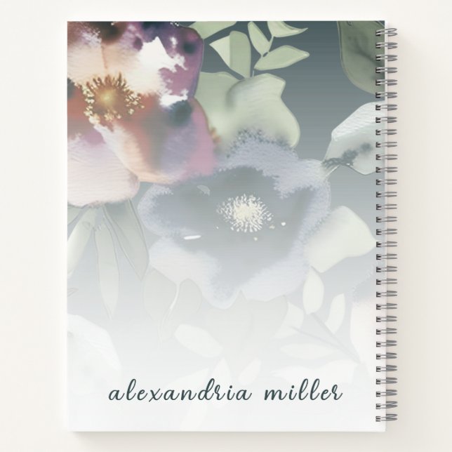 Carnet Monogramme à gauche Nom du script Aquarelle Floral (Dos)