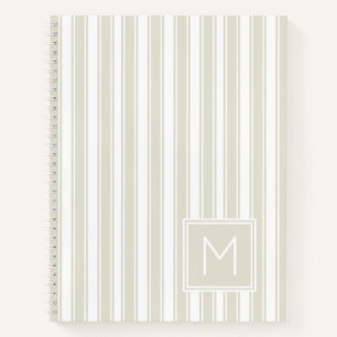 Carnet Monogramme à rayures neutres beige et blanc