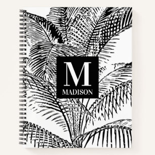 Carnet Monogramme Abstrait Feuille noir et blanc Palm Tre