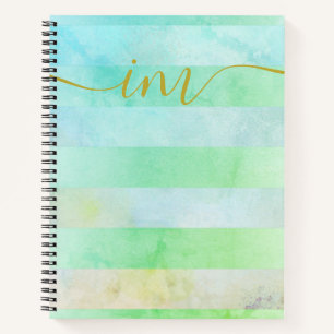 Carnet Monogramme Abstrait Turquois rayures en Aquarelle