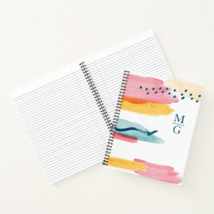 Carnet Monogramme Aquarelle Abstraite Moderne Rose Jaune