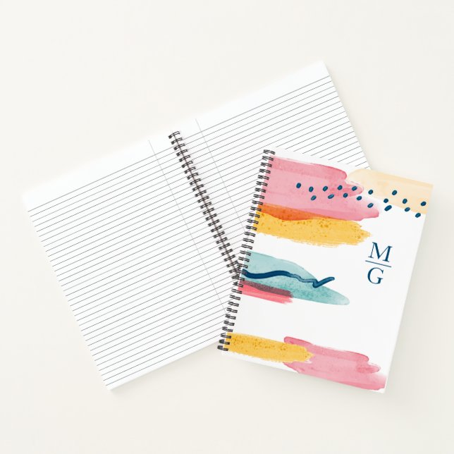 Carnet Monogramme Aquarelle Abstraite Moderne Rose Jaune (Intérieur)