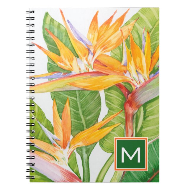 Carnet Monogramme | Aquarelle de fleurs exotiques (Devant)