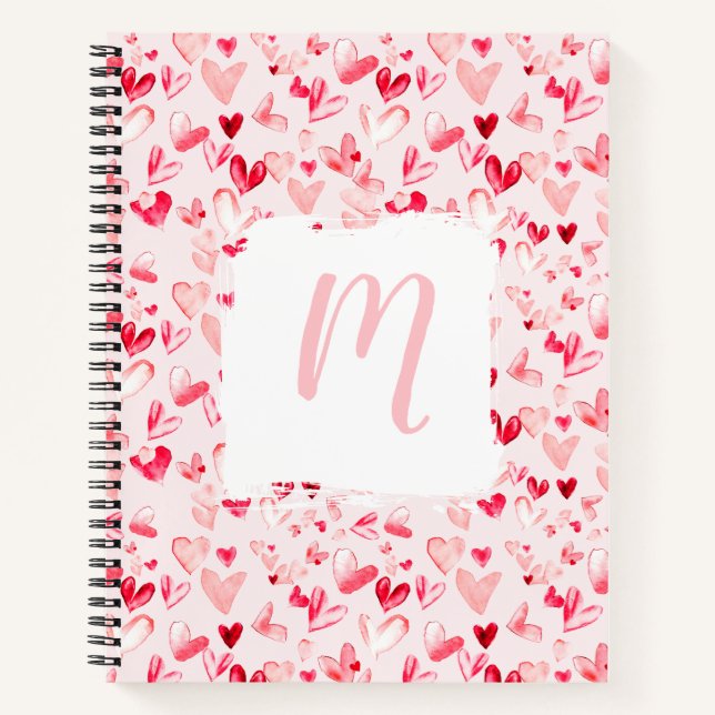 Carnet Monogramme aquarelle fantaisiste de Saint-Valentin (Devant)
