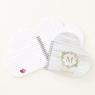 Carnet Monogramme aquarelle florale en bois rustique