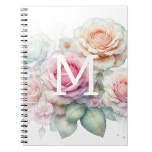 Carnet Monogramme aquarelle florale roses fleurs roses